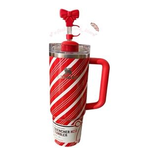 Candy cane twist Stanley 30 oz Red and White Striped Tumbler with bow NWT